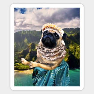 Cute Aloha Pug Hawaiian Sticker